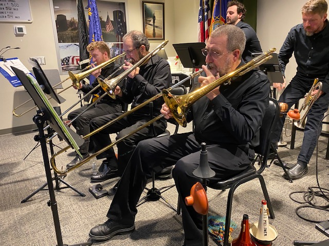 Lakeside Big Band's trombone section features (from left) Joe Lins, Joe Dols and Jess Meisner.