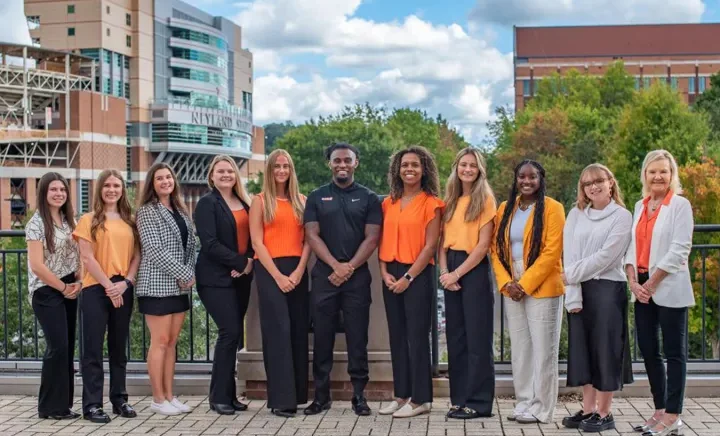 Jennifer Lein, Prior Lake, (fourth from left), is pictured with other students from the University of Tennessee learning about marketing of Super Bowl festivities. Submitted photo / Univ. of Tennessee, Knoxville