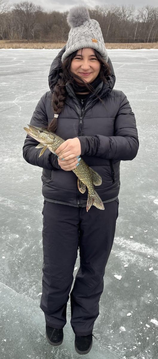 Raffa Lotito was successful in landing a big catch in her first attempt at ice fishing.