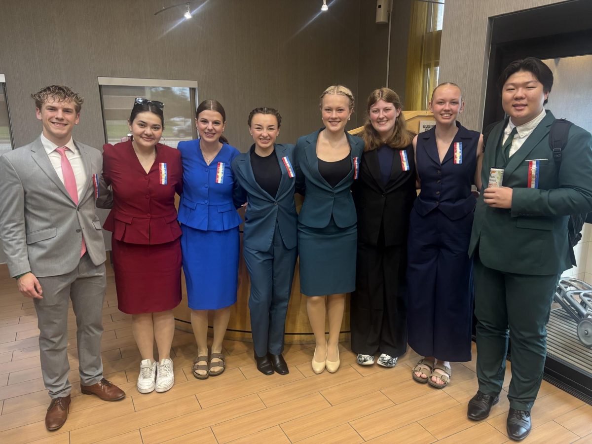Prior Lake High School students who competed at the national speech tournament included, from left to right: Mason Baas, Katie Weaver, Makenzie Bounds, Jayden Nelson, Chloe Erickson, Lindsey Madsen, Ingrid Olson. and Leo Choi. (Prior Lake-Savage Area Schools)