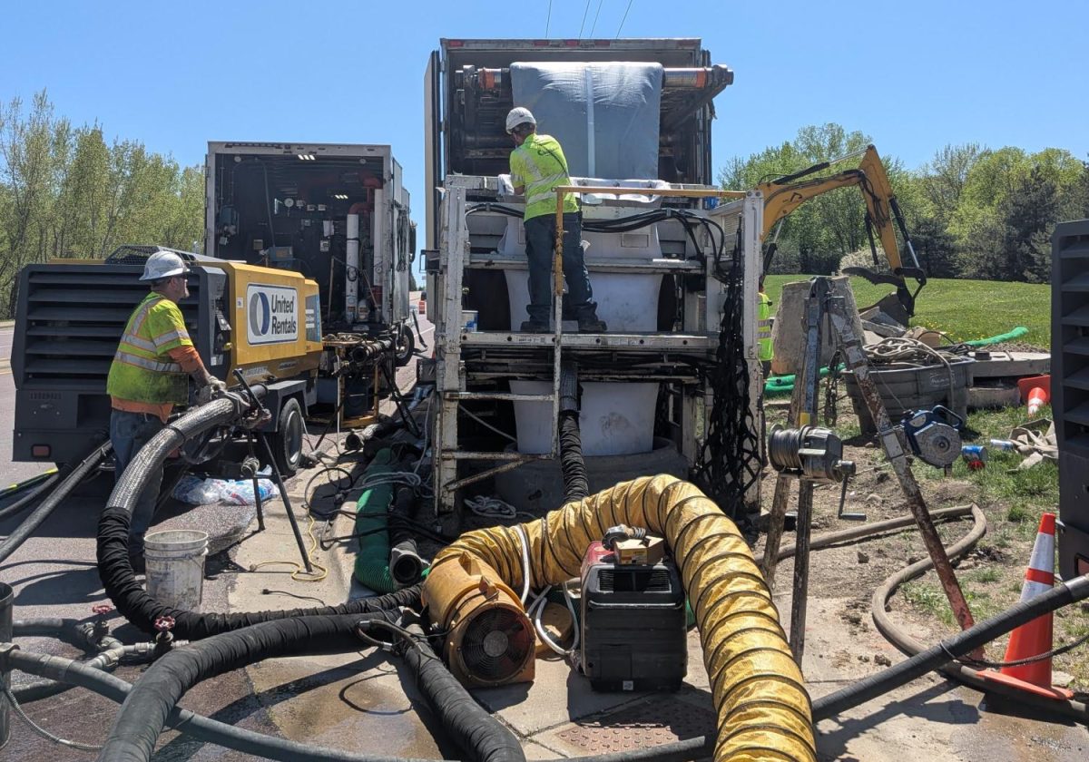 Construction crews fed the liner down a manhole and into the existing pipe during the maintenance project that was completed in mid-May. (Prior Lake-Spring Lake Watershed District)