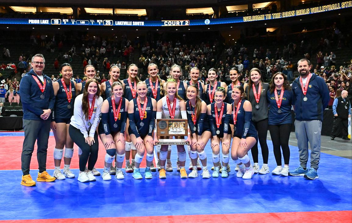 Prior Lake celebrates its second place finish at the AAAA state tournament. (photo from Prior Lake girls volleyball Facebook)