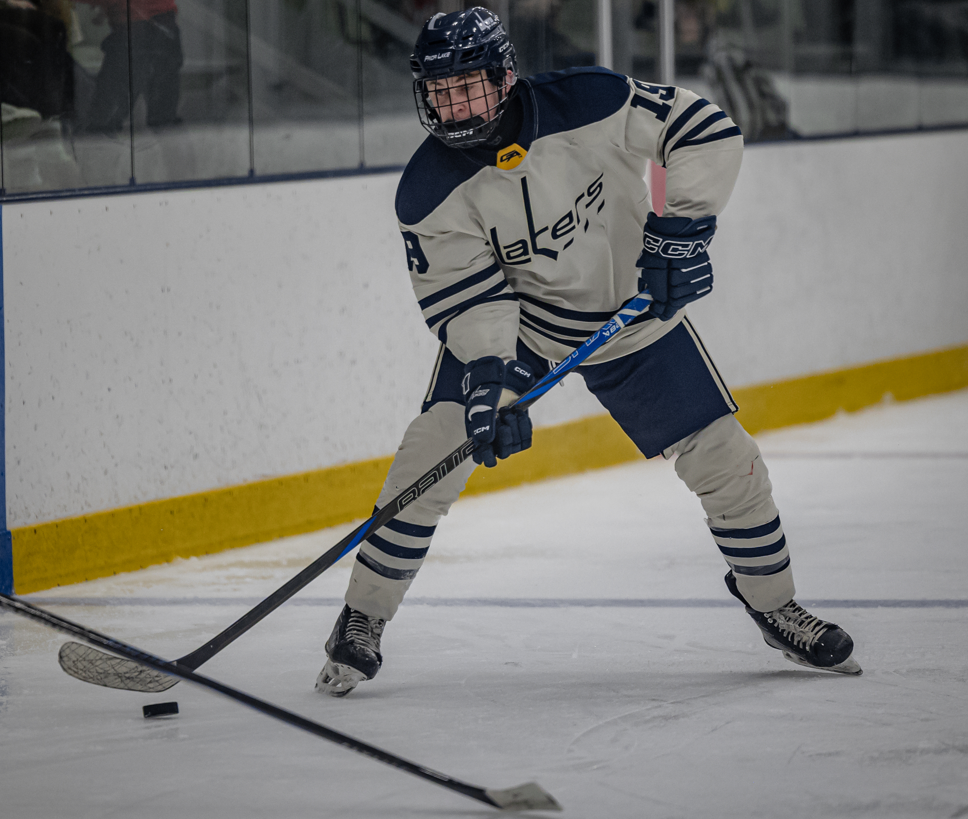 Lakers sophomore Beckett Solis logged a hat trick during a Jan. 24 win over Apple Valley/Burnsville. (photo by Caty Mawing)