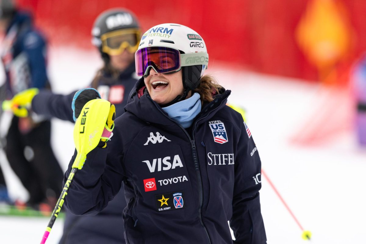 Paula Moltzan and team member Jackie Wiles earned the bronze medal in the Alpine ski team combined race on Tuesday. (photo by Dustin Satloff/ U.S. Ski Team)