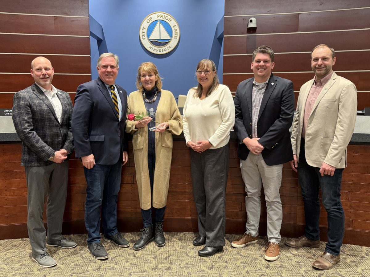 Dawn Schulberg, third from left, was honored by members of the Prior Lake City Council on Jan. 13.