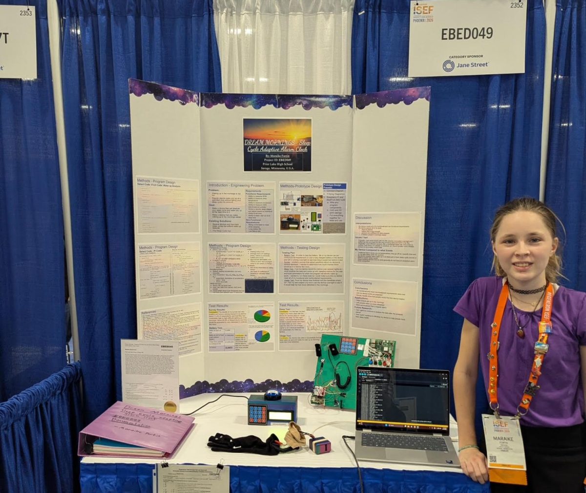 PLHS sophomore Maraike Fortin qualified for the International Science and Engineering Fair held in Phoenix earlier this month and earned the U.S. Patent and Trademark Office Society Award.