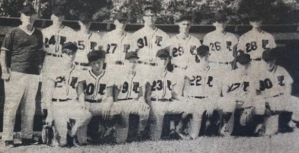 The 1966 Prior Lake Babe Ruth team remained in the top spot well into the summer months. Team members were, back row from left, coach Don Meyer, Mike Blumberg, Curt Schmidt, Steve Meyer, Tom Keckeisen, Les Harryman, Steve Engel and Bill White. Pictured in the front row were: Jim Grimmer, Dave Ryan, Lee Schommer, Rick Busse, Steve Conroy, Steve Borchardt, and Wayne Nacey. Not pictured were Kenny Blumberg and Dean Thurston.