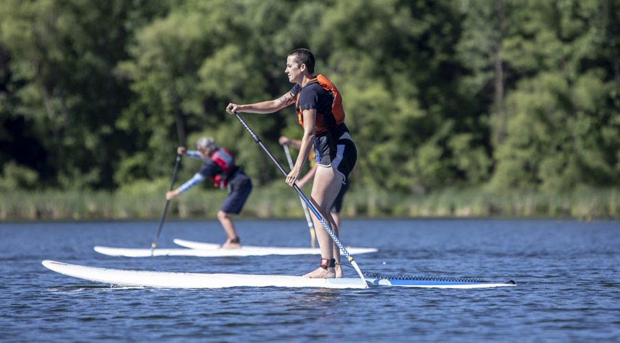 Students can learn how to paddleboard and do pilates during the class being held at Cleary Lake Regional Park on July 12.